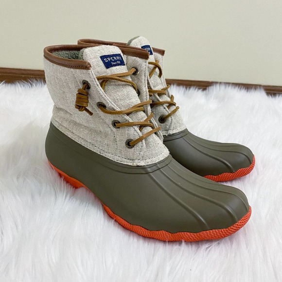 Sperry Shoes - Sperry Tan/Brown Saltwater Rain Boot Duck Boot Style Fleece Lined Waterproof 7.5